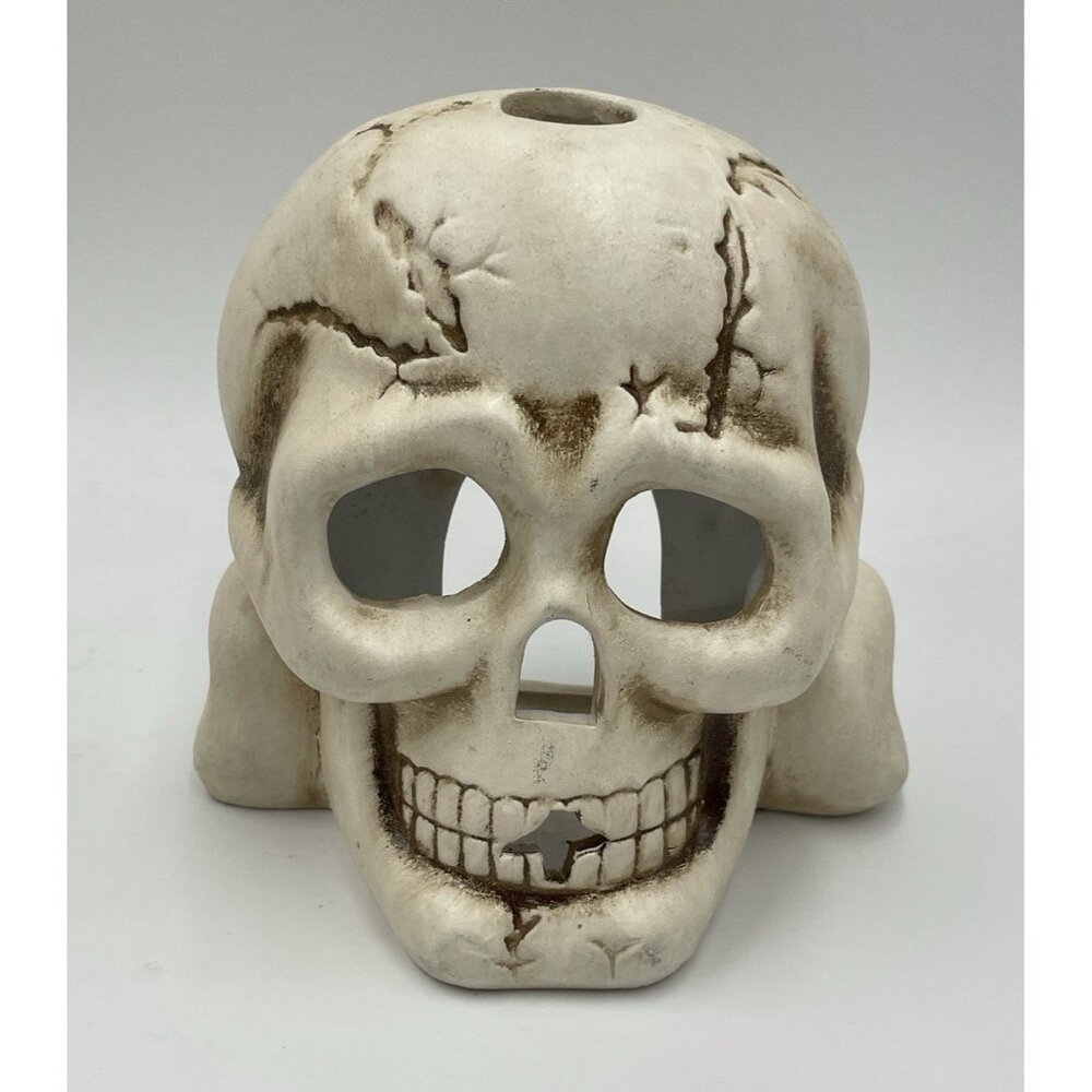 Vintage Halloween Decor Ceramic Set 2 Skull Candle Holders - Picture 3 of 12